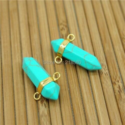 P15052101 Howlite Double Terminated Pendant Connector Gold Color Electroplated Bail-- Pencil Point Pendant