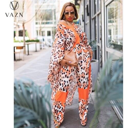 VAZN 2021 African Ethnic Style Sexy Full Sleeve Chiffon 2 Piece Set Wide Leg 2pcs Set Women Long Sleeve Top And Pant Summer