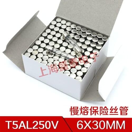 T5AL250V Slow Melt Fuse Tube 6X30MM T5A250V Insurance Tube T5A 250V 1 Box 100 PCS