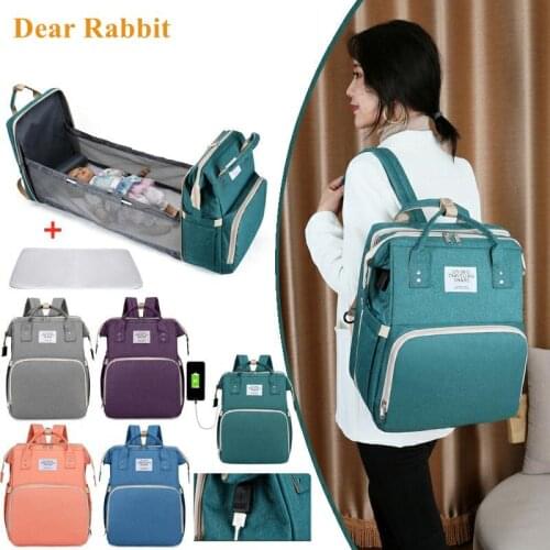 USB Baby Diaper Bag Bed Backpack For Mom Maternity Bag For Stroller Nappy Bag Large Capacity Nursing Bag Baby Care Upgrade Hooks