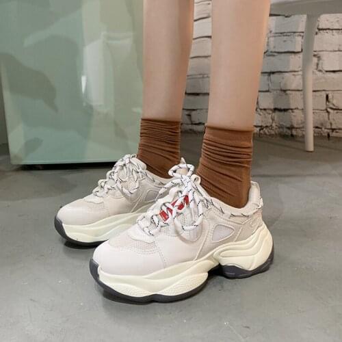 Spring Mesh Breathable Sneakers Walking Casual Shoes Women Lace-up Shoes Thick Bottom Shoes Ladies Fashion Tennis Shoes U13-07
