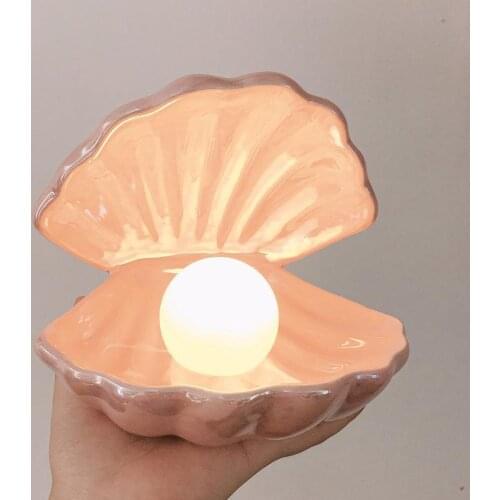 Ceramic Shell Pearl Lamp Bedroom Decor Night Light Streamer Fairy Shell Home Decoration Bedside Lamp Girl Gift for Christmas