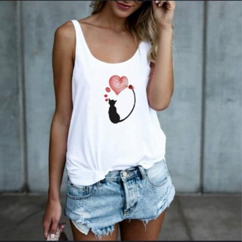 2021 Summer Kawaii Cat Tank Tops White Singlet Women Undershirt Sleeveless Vest Harajuku Short Tops Female Clothing Plus Size
