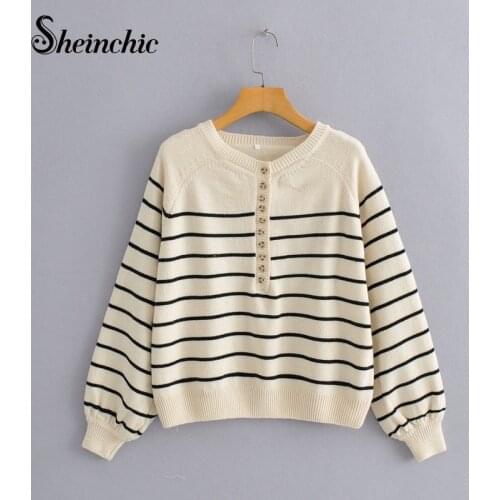 Korean Style Vintage Striped Sweater Women 2021 O-neck Long Sleeve Loose Casual Cardigan Mujer White/black Tops Femme