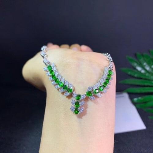 KJJEAXCMY fine jewelry natural Diopside 925 sterling silver women gemstone pendant necklace chain support test beautiful