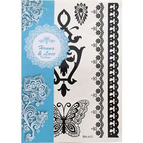 1PC Fashion Flash Waterproof Tattoo Women Black Ink Henna Jewel Sexy Lace Butterfly Bracelet ChainTemporary Tattoo Sticker