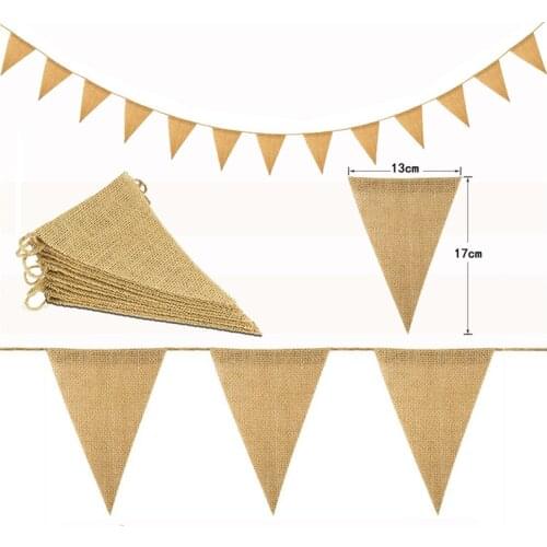 3M 13 Flags Vintage Jute Hessian Burlap Bunting Banner Wedding party Photography Props Celebration Party Decoration Banner