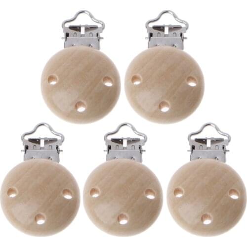 5Pcs Metal Wooden Baby Pacifier Clips Infant Soother Clasps Holders Accessories G99C