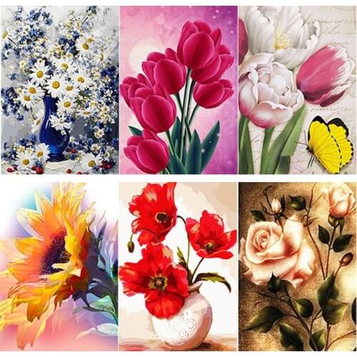 New 5D DIY Diamond Full Square Round Drill Painting Vase Diamond Embroidery Fresh Flower Cross Stitch Home Decor Manual Art Gift