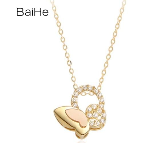 BAIHE Solid 18K Yellow Rose Gold 0.10ct Round Natural Diamonds Women Wedding Fine Jewelry Delicate Cloud Diamond Necklaces