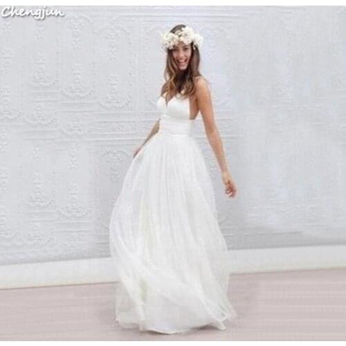 Chengjun Real Price Boho Western A Line Backless Bridal Gowns Beach Wedding Dress