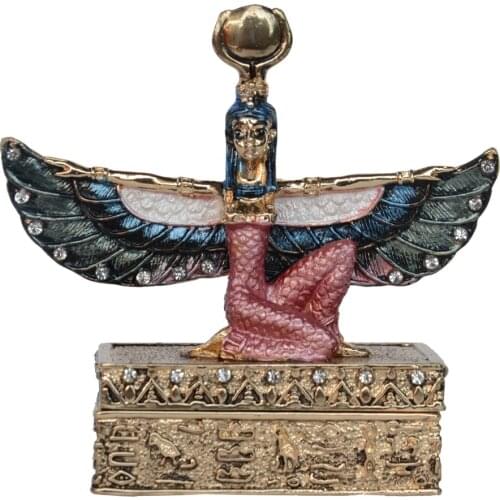 Egyptian Goddess Winged Isis Statue Golden Trinket Jewelry Box Figurine Miniature Birthday Gifts Ring Container