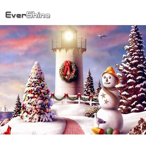 EverShine 5D Diamond Painting Landscape Picture Of Rhinestone Diamond Embroidery Snowman Needlework Rhinestone Decor For Home