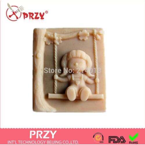 Swing Girl Shaped Handmade Soap Mold Candle Molds Silicon Mould Chocolate Candy Moulds DIY Hot 3D Silicone Rubber Form of Cake
