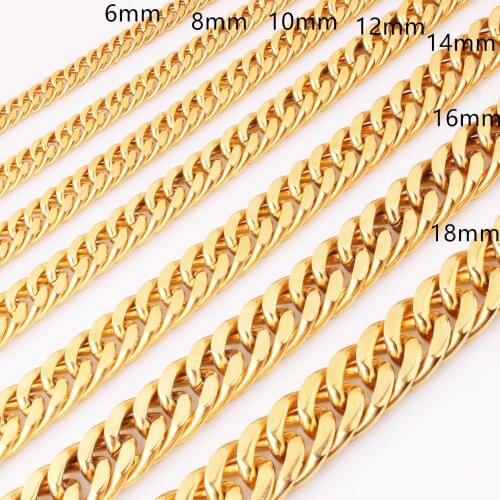 Granny Chic Curb Chain Necklace Miami Cuban Link Chain For Men Gift 6-21mm Long/Choker Wholesale Gold Color Hip Hop Jewelry