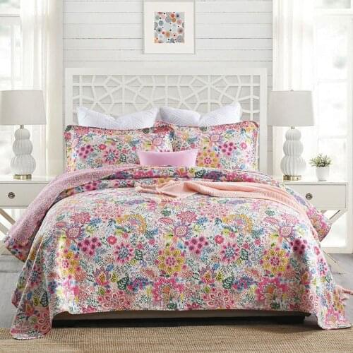CHAUSUB Florals Cotton Bedspreads For Bed Quilt Set 3pcs Quilted Quilts Bed Cover Shams King Queen Size Coverlet Blanket On Bed