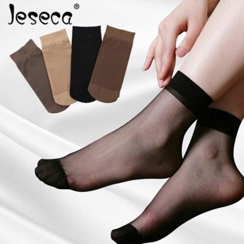 Jeseca 10pairs/lot New Sexy Crystal Silk Socks Women Underwear High Elastic Short Socks Women Female Lingerie Ultra Thin Socks