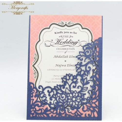 Royal blue centerpieces flower pattern laser cut pocket wedding invitation cards