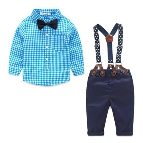 2pcs new fashion Newborn Kids Baby Boy clothes set Bow Tie Plaid Shirt+Suspender Pants Trousers Outfit Set clothes