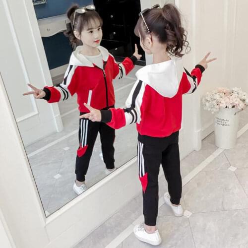 Children Clothing Sets Cotton Autumn Red Sports Suits For 5 6 7 8 9 10 11 12 Years Fashion Girls Sportswear Casual Tracksuits