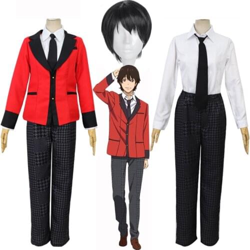 Anime Kakegurui: Compulsive Gambler Manyuuda Kaede Suzui Ryota Cosplay Costumes Men Uniform Red Jacket Printed Pants Shirt Tie