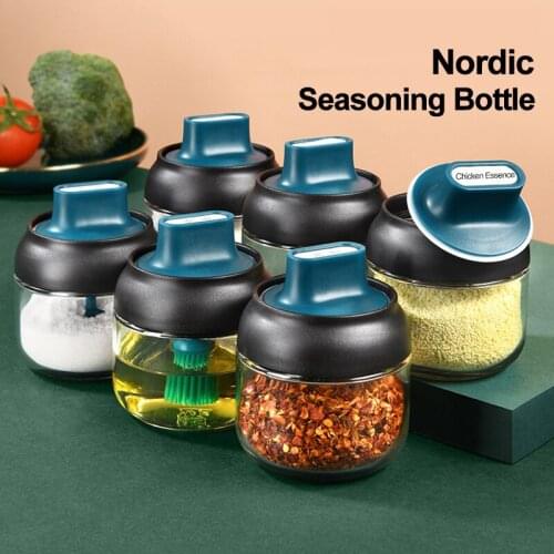 Kitchen glass spice jars with lid salt and pepper shakers set seasoning organizer herbs soy sauce oil bottle With label paper