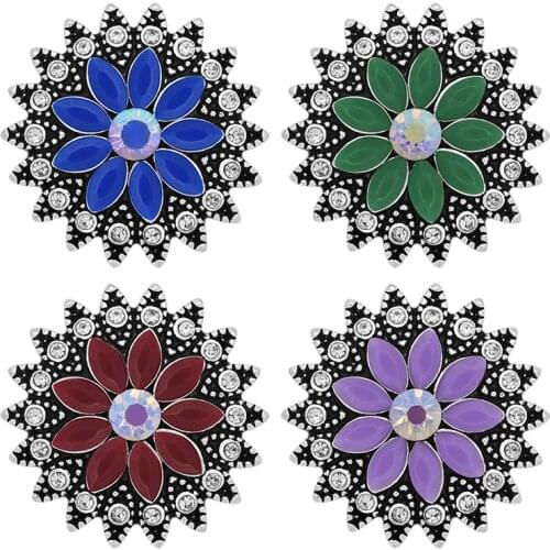 KZ3354 Beauty Colorful Rhinestone Flowers 18MM snap buttons fit 18mm snap bracelet snap jewelry wholesale