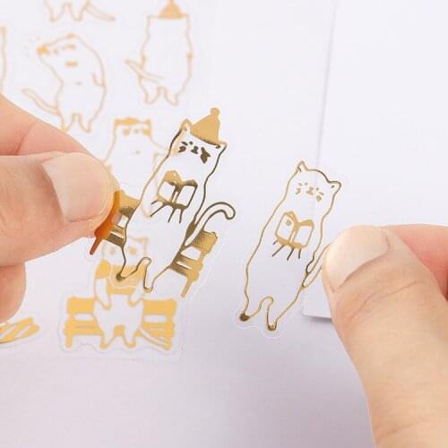 Cute kawaii bronzing cartoon cat sticker DIY photo album hand account decoration sticker diary decoration material sticker