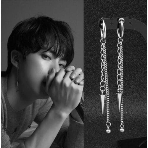 Single Stainless Steel Conical Chain Men and Women Earrings Korean Star Celebrity Inspired Punk Tassel Earrings Wholesale
