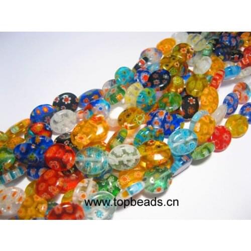 Wholesales Big Flat Oval Millefiori Glass Beads Wholesales, 18x13x5mm