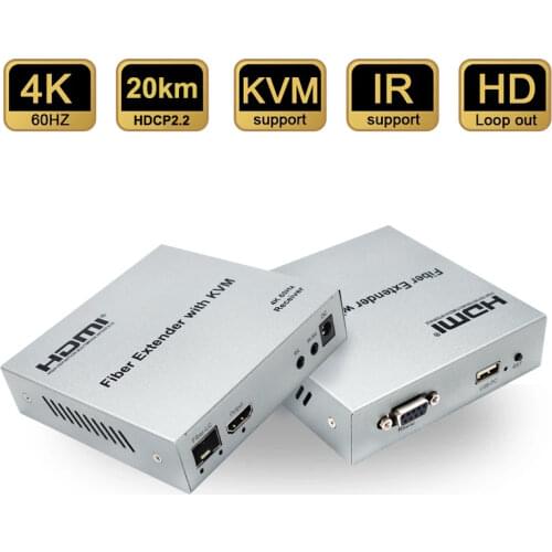 20km 4K 60Hz HDMI KVM Extender By Fiber Optic Cable Transmitter Receiver Video Converter Support USB Keyboard Mouse Laptop To TV