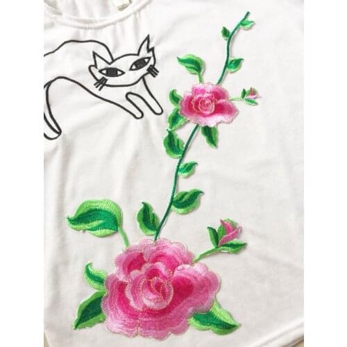 38*17 cm Pink flower patches embroidered iron on appliques flowers iron on for stage performance garment