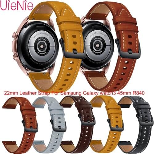 22mm Leather Strap With Black Buckle For Samsung Galaxy Watch 3 45mm Genuine Leather Wristband Quick Releas Band For Amazfit GTR