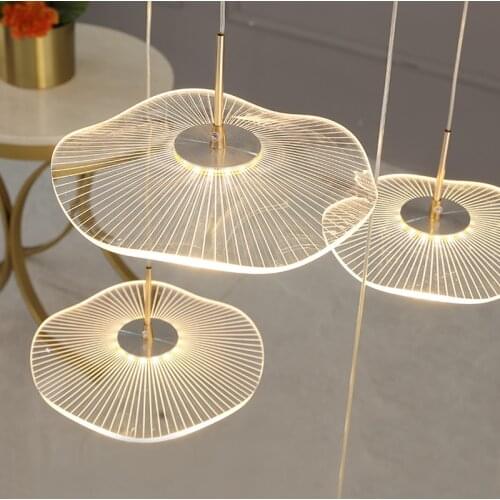 Salon Club deco lotus leaf LED pendant light luminaria suspension Acryl stair lighting Loft High ceiling Staircase LED lamparas