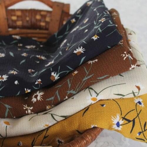 Chiffon Fabric Crepe Summer Hemp Chiffon Daisy Printed Fabric Impervious Dress Floral Fabric
