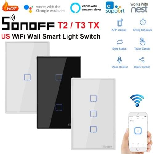 Sonoff TX T2 T3 US Smart WiFi RF 433/ APP / Touch Control Wall Light Switch 1 /2 /3 Gang Wall Touch Switch Smart Home Controlled