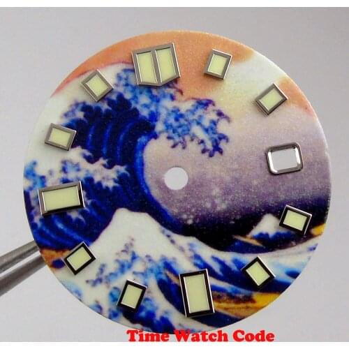 Super Lume 28.5mm fit for NH35 NH35A Automatic Movement Surfing Watch Dial Parts Fully Luminous Design Printing Pattern