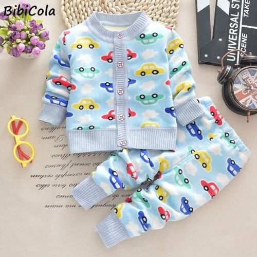 Girls Boys Suit Fall Baby Clothing Sets Winter Knitting Sweater Coat Pants Infant Boys Knit Tracksuits Add Velvet To Keep Warm