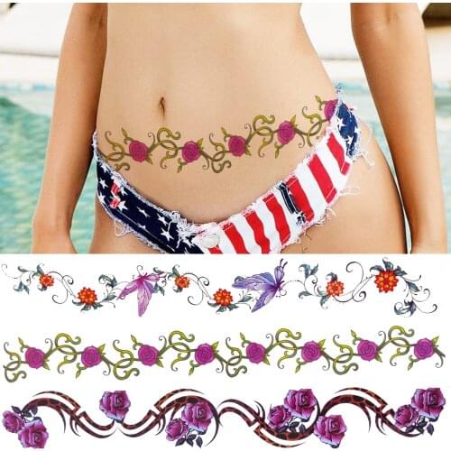 Rose Flower Temporary Tattoos For Women Girls Long Watercolour Butterfly Tattoo Sticker Long Sexy Lace Fake Tatoos Paper Waits