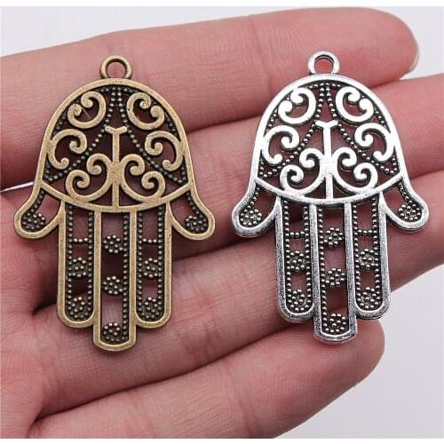 WYSIWYG 4pcs 45x30mm Pendant Hamsa Hand Hamsa Hand Charm Pendants For Jewelry Making Antique Silver Color Hamsa Hand Pendants