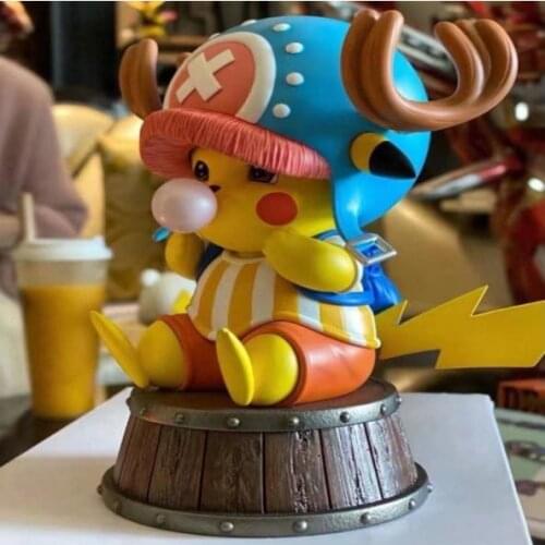Japanese Anime One Piece 16cm Pikachu COS Chopper Blowing Bubbles Sitting in a Wine Barrel Peripheral Decoration Model for kids
