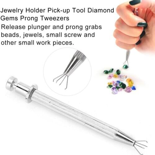 Jewelry Bead Gem Holder Pick-up Tool with 4 Claws Diamond Prong Tweezers Catcher Grabber DIY Jewelry Making Tool for Jewelers