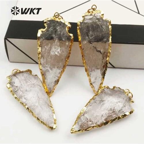 WT-P1377 Nature Arrowhead shape Clear Quartz Crystal Gold Dipped Pendant In Three Size Multi-optional For Women Necklace Making