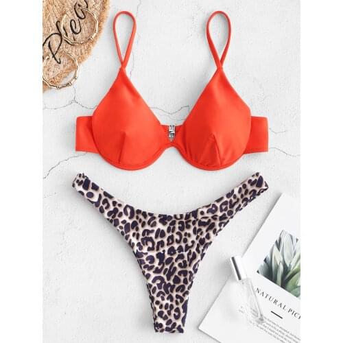 ZAFUL Sexy Bikini Set Women Bathing Suit Leopard Print Two Piece Swimsuits For Women Push Up Swimwear Red Female Swimming Suits