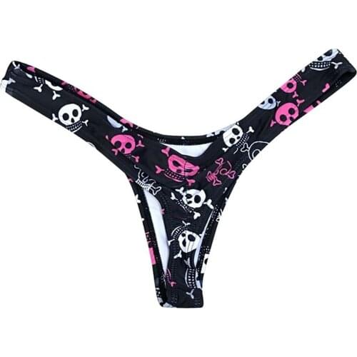 Skull print Women Sexy Swimsuit Thong Brief Polyester colorful design Bow Bikini Bottom Beach Swimwear Female Bandeau Thong