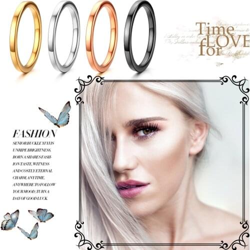 BONISKISS Simple Round Women Stainless steel Ring 4 pcs 2mm Knuckle Stacking For Women Girls Wedding Engagement Rings Size 4-9