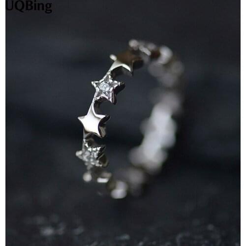 Free Shipping 925 Sterling Silver Ring Fine Fashion Zircon Crystal Star Silver Ring Women Jewelry Gift Finger Open Rings
