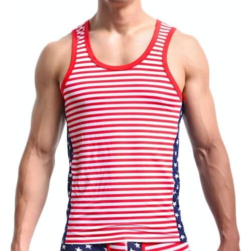 Mens Waistcoat Tank Top Cotton Vest Stars&Stripes USA Flag Sleeveless Tank Tops Vest Comfortable Undershirt Mens Sleepwear