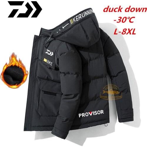 Daiwa Winter Parkas Fishing Jacket White Duck Down Parkas Overcoat -30 Degree Hooded Thick Warm Padded Snow Coat Windbreaker