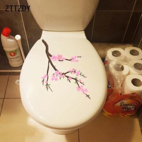 ZTTZDY 24.9*21.5CM Spring Peach Tree Branch Toilet Creative Sticker Home Wall Decor Decal T2-0432